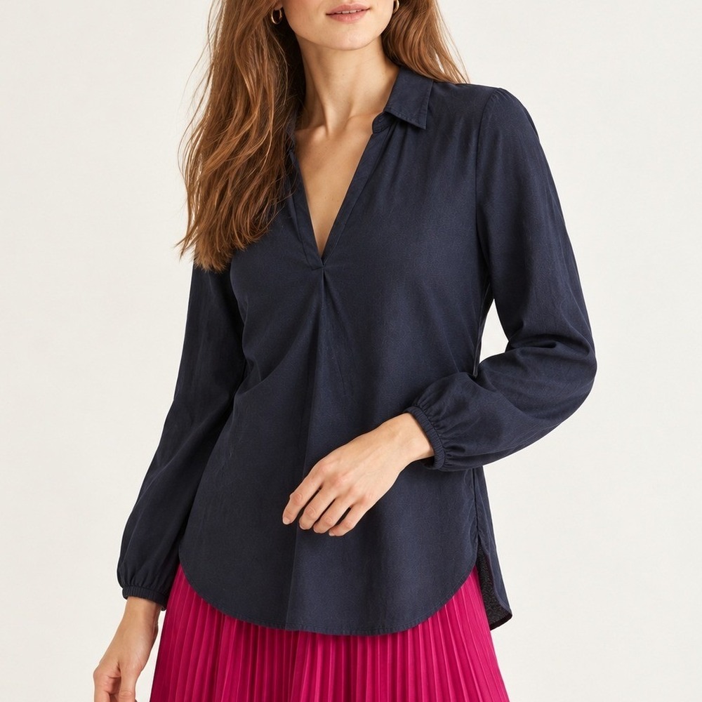 VINCE Popover Boxy Relaxed Fit Cotton Poplin Blouse Black Office Wear To Work XS